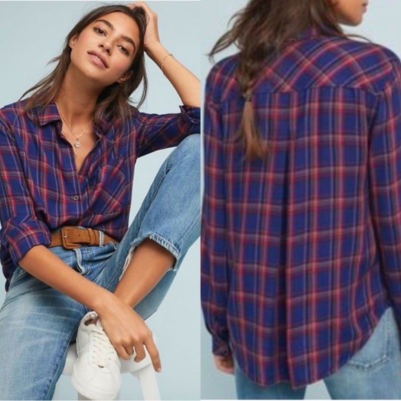Anthropologie Tops - ANTHROPOLOGIE Cloth & Stone Shoshanne Button Down Flannel Shirt Top